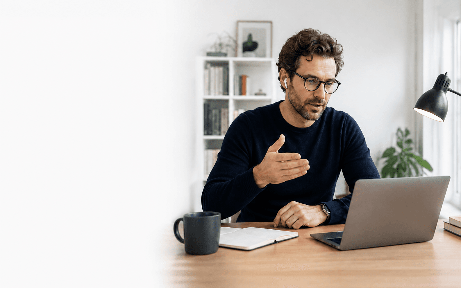 A sales professional privately rehearses a difficult call with an AI customer